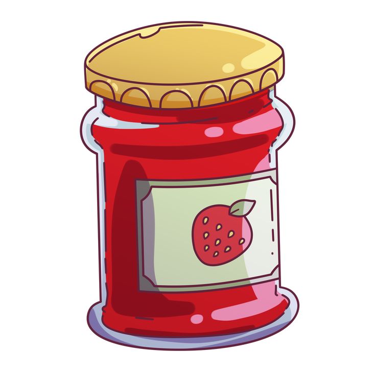 a red jar with a strawberry jam on it