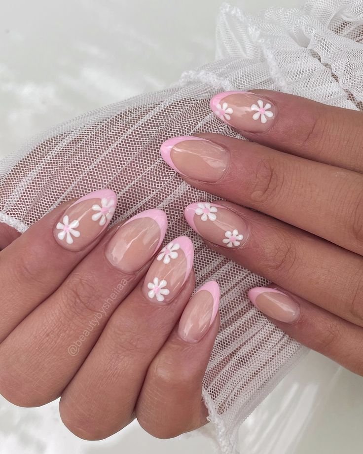 the cutest pink flower nails 🌸 #nails #nailsofinstagram #nails #nailideas #nailinspiration #glitternails #nailsnailsnails #nailinspo #nailart #nailsoftheday #nailstyle #nailsart #nailtrends #nailtrend #nailsmagazine #nailpolish #naildesigns #almondnails #almondnailshape #flowernailart #flowernails #floralnails #floralnailart🌸 #pinknails #colorfulnails #flowernail #frenchtip #frenchtipnails #frenchtips #frenchtipsnails #frenchnails Cute Pink Nails With Flowers, Baby In Bloom Nail Ideas, Pink Tip Nails With Flowers, White French Tip With Pink Flowers, French Nails With Pink Flowers, White French Tip With Flower Design, French Tip And Flower Nails, Pink French Tip Nails With Flower, Light Pink Flower Nails