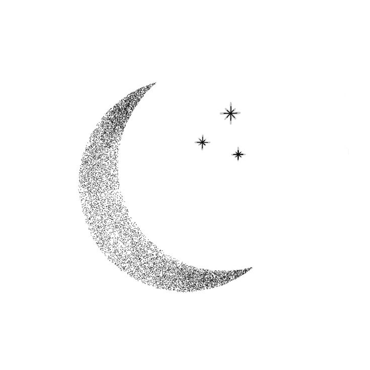 a drawing of a half moon with stars in the sky