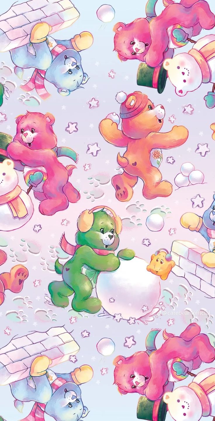 a bunch of teddy bears that are flying in the air with soap bubbles on them