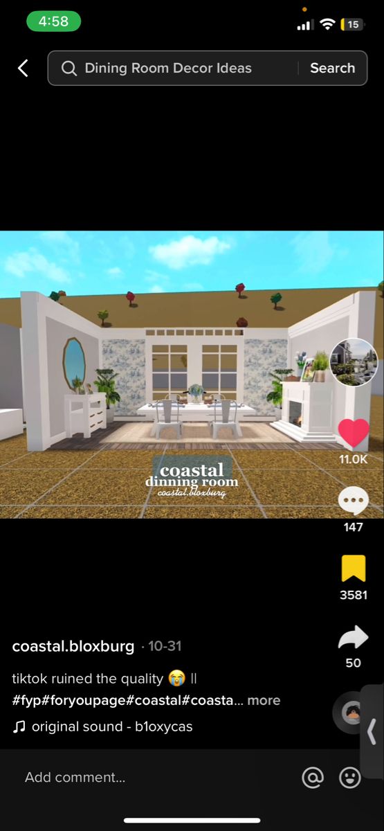 the virtual view of a living room and dining room