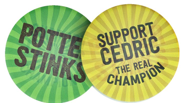 two buttons with the words potties stink and support cedric on them in green and yellow