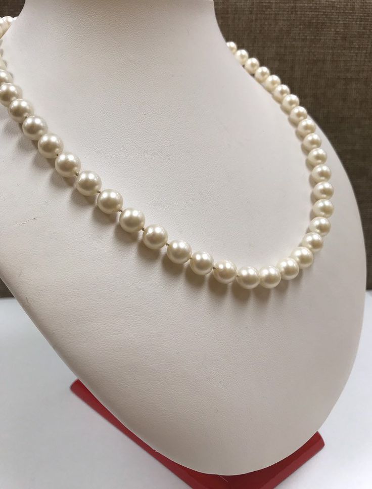 "Welcome To Gold Knox Beautiful classic white round pearl necklace with beautiful 14K yellow gold flower clasp. Each pearl is 7.3 mm. Perfect gift for moms. Details below: Material: yellow gold, white pearl Necklace Length: 18\" long Hallmark 14K This would make great addition to your vintage silver collection. Thank you for looking Gold Knox opened its storefront in Pasadena, CA in 2011, since then we have an online store on eBay, and we joined Etsy in 2016 where we offer our unique and desirab Classic Pearl Necklace For Wedding With 8mm Beads, Classic Wedding Pearl Necklace With 8mm Beads, Formal Pearl Beaded Necklaces With Round Beads, Classic 8mm Bead Pearl Necklace For Formal Occasions, Formal Single Strand Pearl Beaded Necklace, Classic Formal Pearl Necklace With 8mm Beads, Formal Pearl Necklace With 8mm Beads, Formal Round Beaded Necklace With Pearl Charm, Classic Beaded Necklaces For Wedding