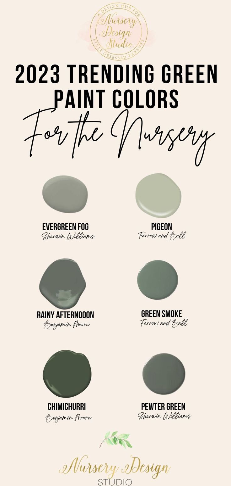 some green paint colors for the nursery, including dark green and light green with white lettering