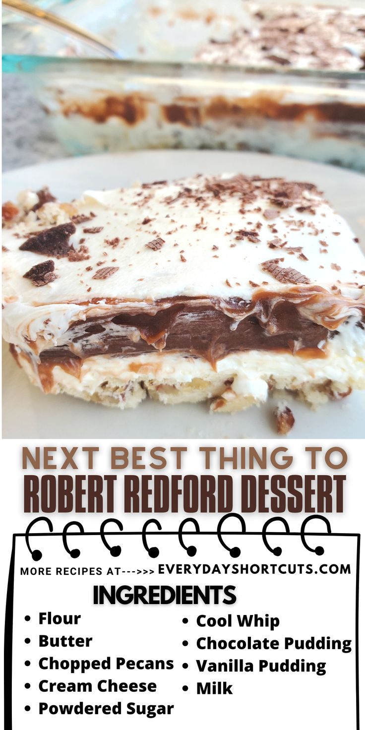 an advertisement for a dessert with chocolate and cream on it