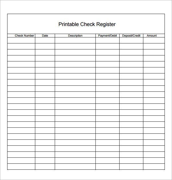 a printable check register is shown in this image