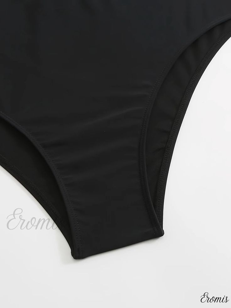 Eromis - Womens Plus Size Sophisticated Bikini Bottoms: Solid Cut-out Bow Front High Waisted Beach Panty Black High-cut Leg Swimwear For Beach Season, Brief Bottoms For Summer Beach Party, Beach Party Brief Bottoms For Summer, Summer Solid Bottoms For Beach Party, Solid Color Summer Bottoms For Beach Party, Summer Solid Color Bottoms For Beach Party, Beach High-cut Leg Swimwear With Lined Body, High-cut Leg Beach Swimwear With Lined Body, Beach Swimwear With High-cut Leg And Lined Body