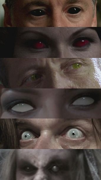 four different images of the same person with their eyes wide open, and one has green eyes