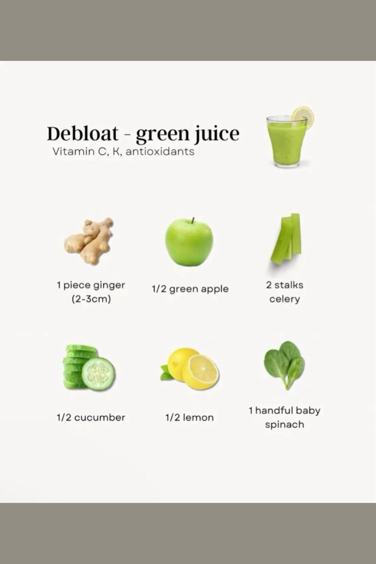 an info sheet with green juice and its ingredients