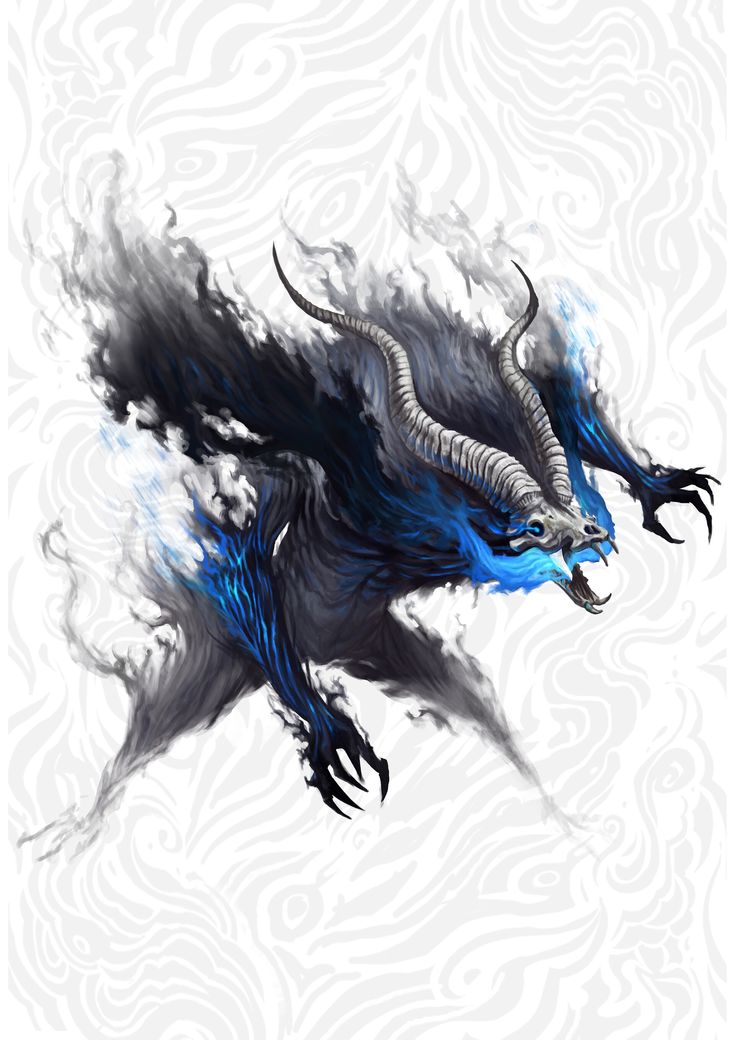 a blue and black dragon flying through the air