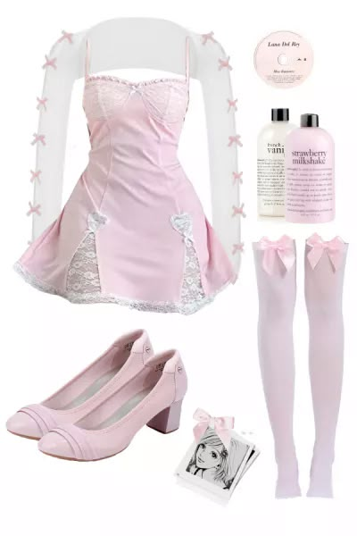 coquette outfit inspo w/ affiliate links attached🎀✨ #coquette #aesthetic #pink #outfit #outfitinspiration #outfitideas #pinkaesthetic Soft Pink Aesthetic Outfits, Pink Theme Outfit, Cocette Aesthetic Outfits, Coquette Aestethic Outfits, Couqutte Outfit Ideas, Croquette Outfits, Pink Aesthetic Clothes, Skyler Aesthetic, Barbie Aesthetic Outfit