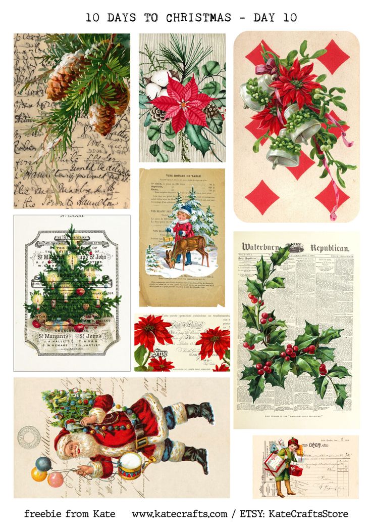 vintage christmas cards from the early 1900's, including holly and poinsettis