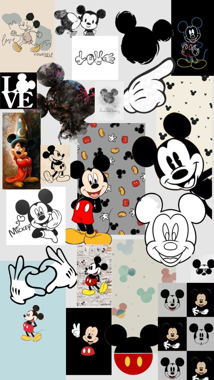 mickey mouse wallpaper with many different pictures