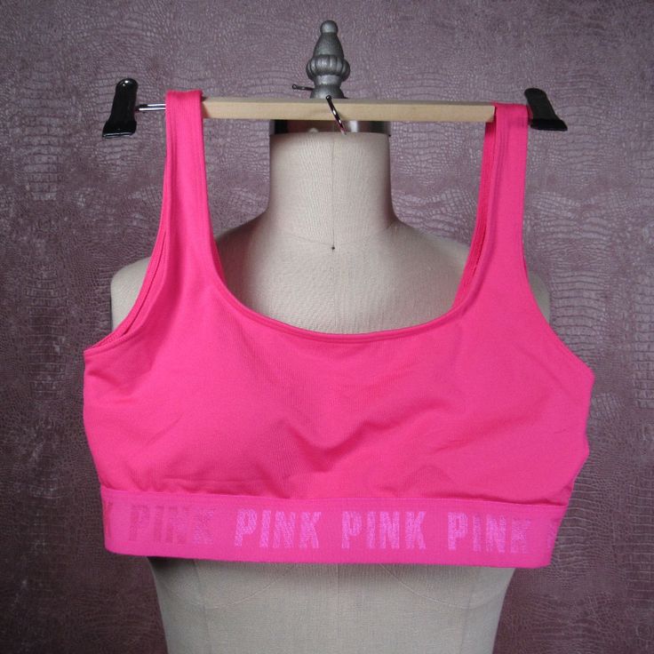 Super Cute Sports Bra, New With Tag In A Fantastic Hot Pink Shade. By Victoria Secrets Pink Brand. Size Is Small. Has Light Padding That Can Be Removed. Workout Sports Bra With Letter Print, Sporty Letter Print Sports Bra, Pink Stretchy Tops For Sports Events, Pink Stretch Tops For Sports Events, Pink Letter Print Activewear For Gym, Pink Cotton Activewear For Gym, Pink Bra Friendly Top For Training, Pink Bra-friendly Top For Training, Pink Letter Print Activewear For Sports