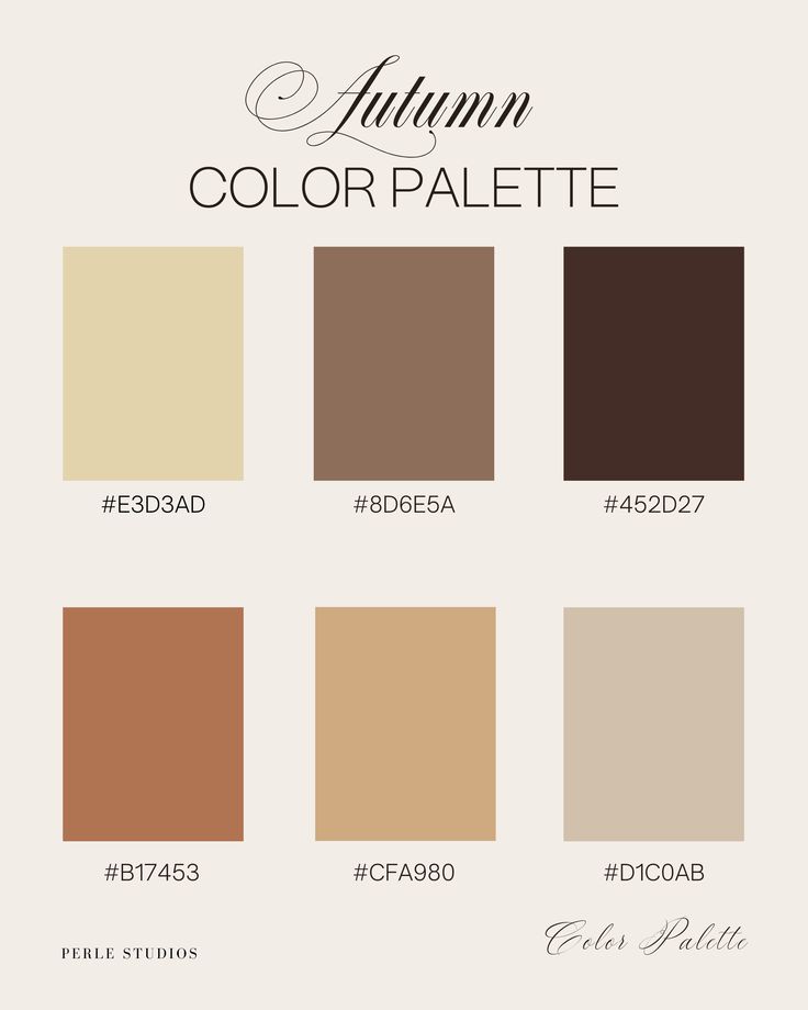 an autumn color palette with the names and colors for each item in it, including brown,