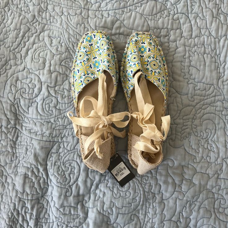 Primark! Nwt! Espadrilles Spring Summer Espadrilles With Round Toe, Casual Lace-up Espadrilles For Spring, Flat Espadrilles For Spring And Summer, Spring Lace-up Espadrilles With Rubber Sole, Spring Summer Flat Espadrilles, Blue Espadrilles With Rubber Sole For Spring, Yellow Espadrilles With Woven Sole For Beach, Yellow Espadrilles With Woven Sole, Lace-up Espadrilles With Cushioned Footbed For Beach