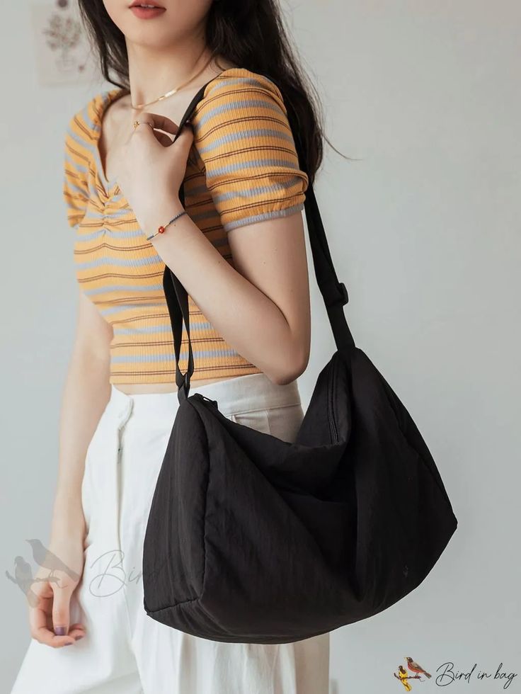 Bird in Bag - Leather Hobo Bag for Adults Versatile Bucket Bag With Single Shoulder Strap For Travel, Versatile Bucket Bag For Travel With Single Shoulder Strap, Black Pouch Hobo Bag For Daily Use, Versatile Black Hobo Bag For Daily Use, Versatile Travel Bucket Bag With Single Shoulder Strap, Black Everyday Satchel With Single Shoulder Strap, Casual Black Baguette Crossbody Bag, Black Hobo Bag With Removable Pouch For School, Versatile Black Canvas Bag With Zipper Closure