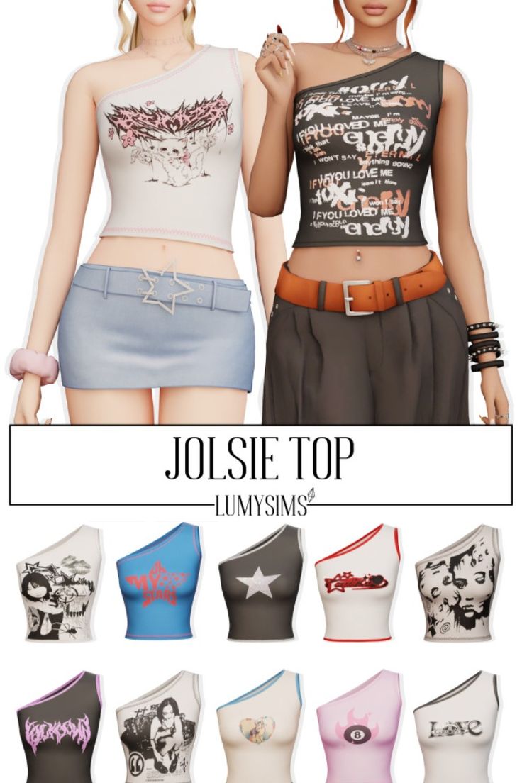 two women wearing different colored tops and shorts with the words jolsie top on them