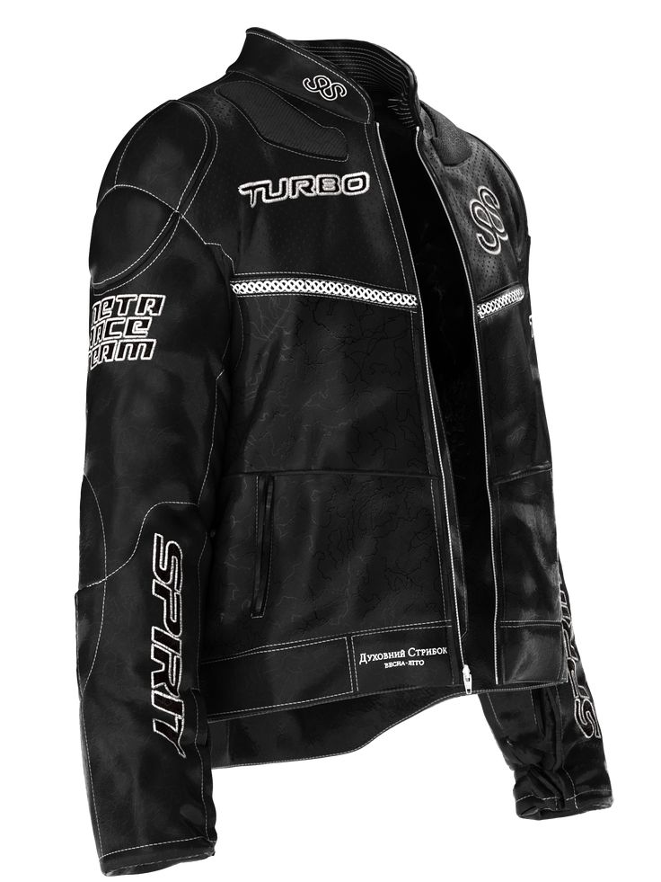 It is inspired by an oversized leather motorcycle jacket with styling elements from the 90s racing team. "You don't have to be a racer to do everything in time" is the motto of this item — you can be as fast in your decisions and actions as you want, but remember — you should wait less. THIS IS A DIGITAL ITEM, IT ONLY EXISTS DIGITALLY AND WILL BE APPLIED TO YOUR PHOTO(s) Color: black. Material: digital leather. Digital clothes fit all sizes. About the collection: The collection is dedicated to c Racing Biker Jacket With Long Sleeves For Motorcycling, Racing Style Long Sleeve Biker Jacket For Motorcycling, Long Sleeve Racing Biker Jacket For Motorcycling, Casual Hooded Biker Jacket For Biker Events, Moto Biker Jacket For Winter Streetwear, Winter Moto Biker Jacket For Streetwear, Winter Moto Leather Jacket For Streetwear, Moto Style Hooded Outerwear For Streetwear, Cafe Racer Leather Jacket For Streetwear