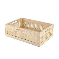 a wooden crate with handles and holes on the sides, sitting against a white background