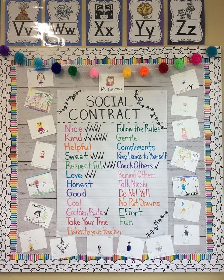 a bulletin board with some writing and pictures on the wall above it that says social contact