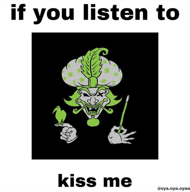 a poster with the words if you listen to kiss me and an image of a cartoon character