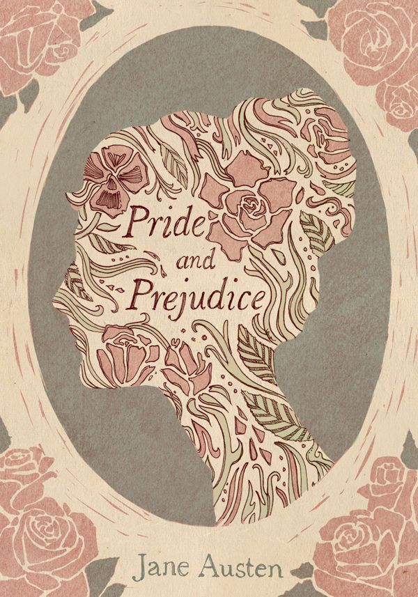 the cover of pride and prejudicce, with an illustration of a woman's head