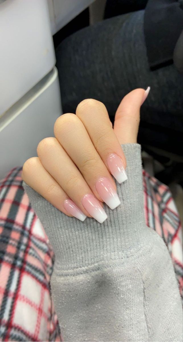 Nails White Pink Ombre, Pink Fade To White Nails, Pink White Fade Nails, Ombre Pink And White Acrylic Nails, White Pink Nails Ombre, Nail Inspo Ombre Pink, Ombré Pink To White Nails, Pink Fade Into White Nails, Pink Fading Into White Nails