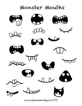 monster mouths are drawn in black and white with the words monster mouths written below them