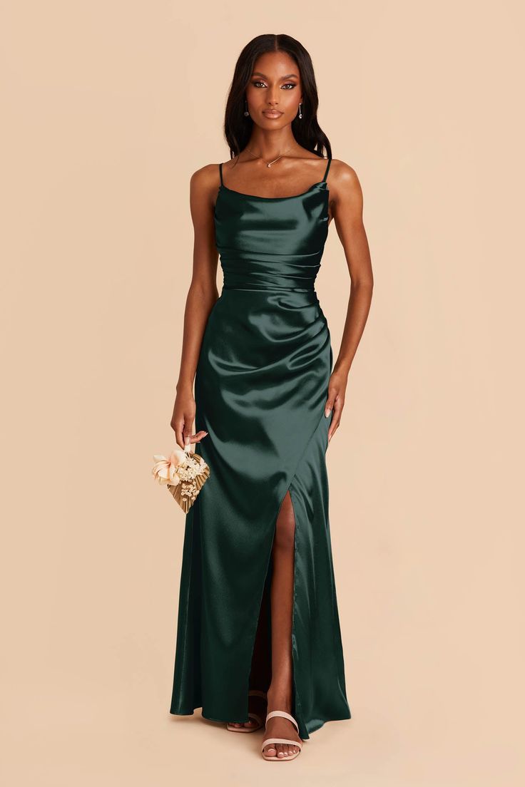 Lydia Shiny Satin Dress - EmeraldLydia Shiny Satin Dress - Emerald Dark Green Dress Formal, Cowl Neck Bridesmaid Dress, Emerald Bridesmaid Dress, Green Dress Formal, Green Satin Bridesmaid Dresses, Emerald Bridesmaid, Emerald Green Bridesmaid Dresses, Modern Mermaid, Green Satin Dress