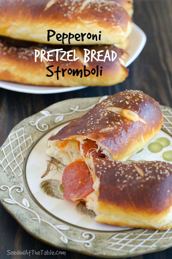 pepperoni pretzel bread stromboli on a plate