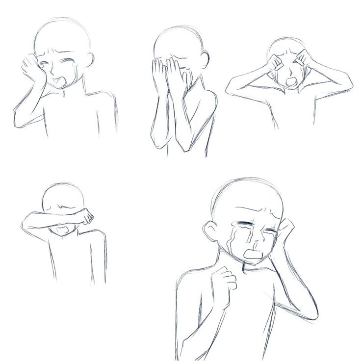 four different poses of a person covering their face