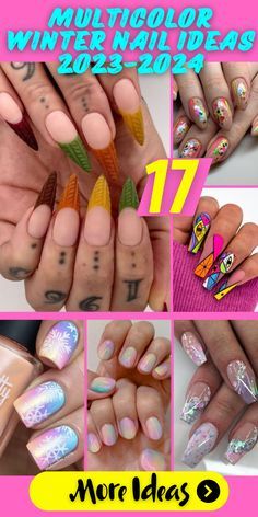 Winter Multicolor Nails, Acrylic Nails For Winter, Toe Nail Art Designs, Carnival Nails, Latest Nails, Plaid Nail Art, Winter Nail Ideas, Multicolored Nails, Classy Nail Art