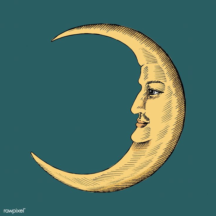 a drawing of a crescent moon with a man's face