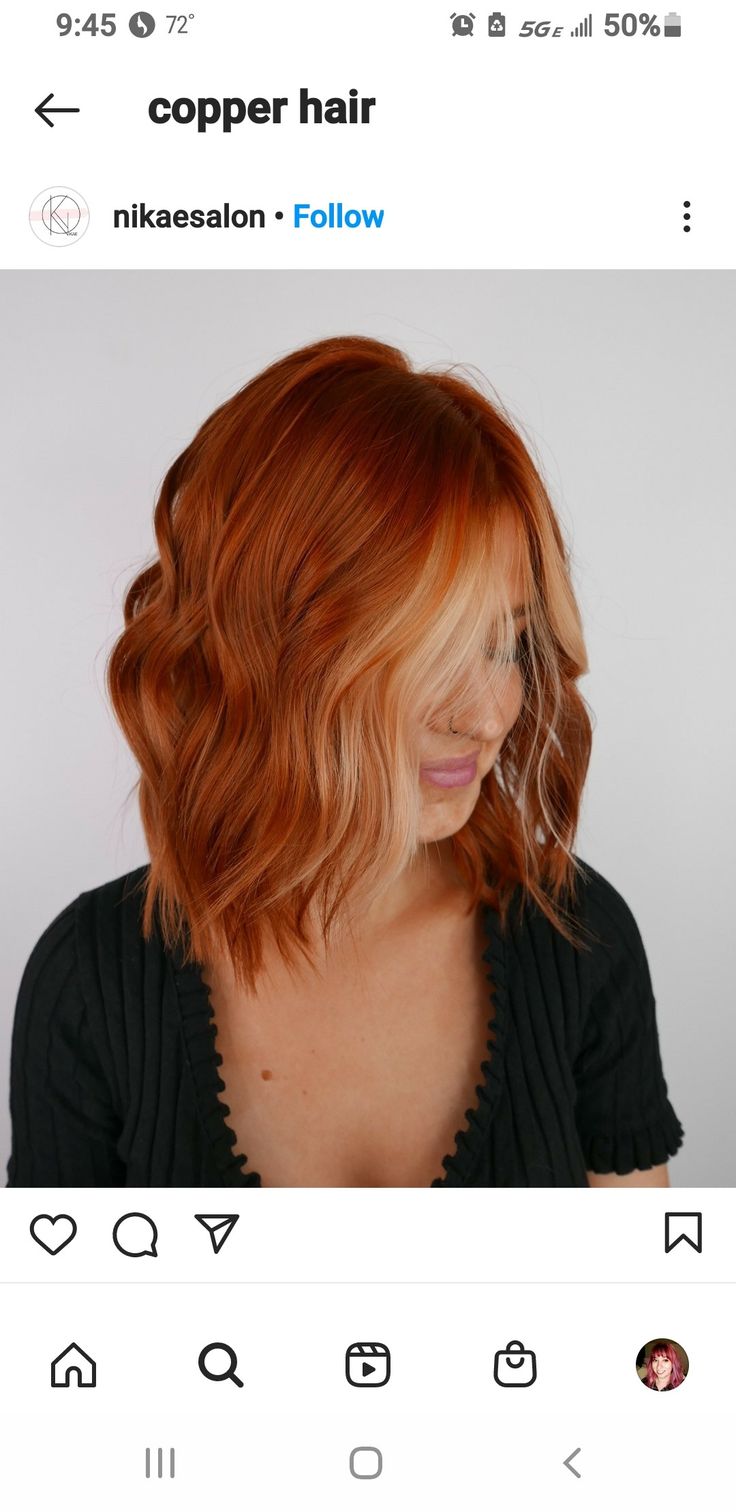 Short Ginger Balayage, Orange To Blonde Balayage, Ginger Hair Color With Blonde Short, Short Blonde Copper Hair, Short Hairstyle Women Copper Hair, Blonde And Copper Short Hair, Pumpkin Rose Hair, Copper Orange Hair With Blonde Money Piece, Red And Copper Split Hair