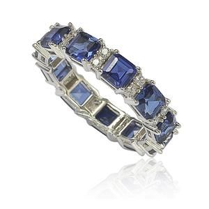 Suzy Levian Sterling Silver Sapphire and Diamond Accent Eternity Band Sapphire And Diamond Band, Gemstone Brooch, Cubic Zirconia Bracelet, Single Ring, Cubic Zirconia Jewelry, Eternity Band Ring, Jewelry Rings Diamond, Fancy Diamonds, Cubic Zirconia Earrings