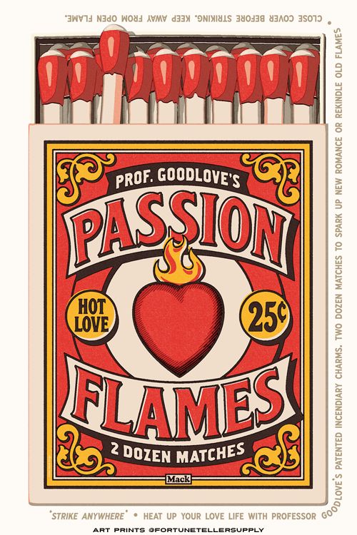 a box of matches with the words passion flames on it