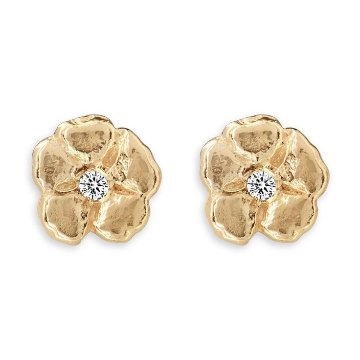 Helen Ficalora Gold Cherry Blossom Stud Earrings with Diamonds in 14k Yellow Gold Yellow Gold Flower Cluster Earrings For Anniversary, 14k Yellow Gold Flower Earrings For Anniversary, 14k Yellow Gold Flower Earrings Fine Jewelry, Formal Yellow Gold Flower Earrings, Yellow Gold Flower Earrings In 14k, Yellow Gold Flower Earrings With Prong Setting, Fine Jewelry Yellow Gold Flower Earrings, Yellow Gold Round Flower Earrings With Prong Setting, Wedding Flower Earrings In 14k Yellow Gold