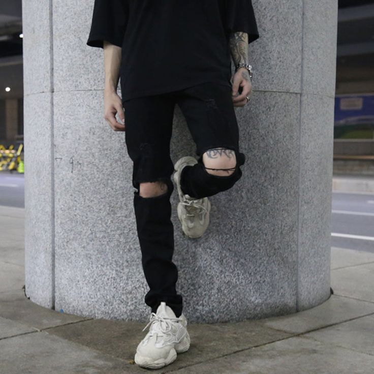 Trendy Streetwear Pants With Standard Cut Leg, Trendy Streetwear Bottoms With Standard Cut Leg, Trendy Streetwear Pants With Standard Cut, Ripped Fitted Punk Jeans, Punk Style Ripped Fitted Jeans, Fitted Ripped Punk Jeans, Punk Ripped Fitted Jeans, Black Ripped Cotton Jeans, Punk Style Fitted Jeans With Five Pockets