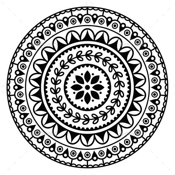 a black and white drawing of a circular design