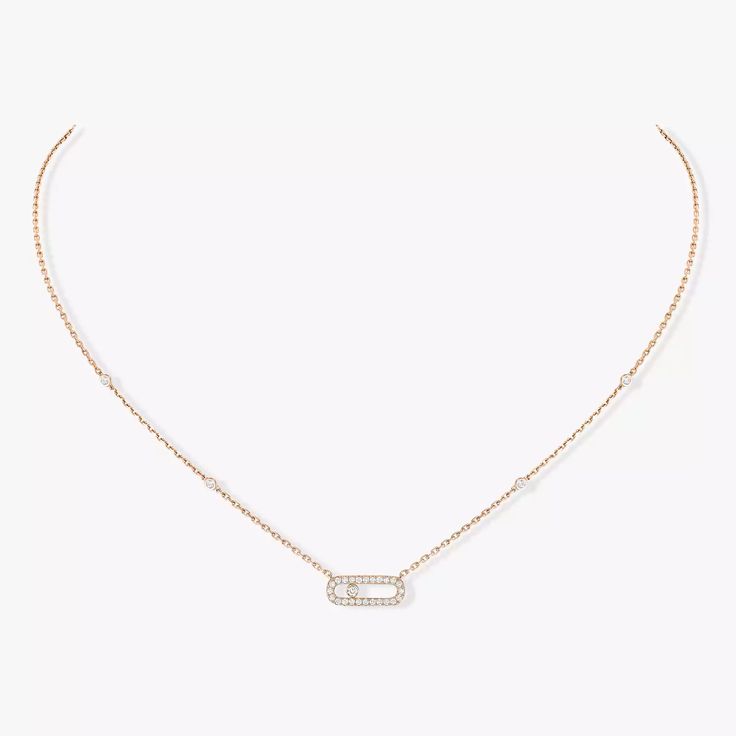 Pink Gold Diamond Necklace Move Uno | Messika 04708-PG Mesika Necklace, Luxury Rose Gold Chain Necklace, Luxury Rose Gold Necklaces, Rose Gold Diamond Chain Necklace For Formal Occasions, Formal Rose Gold Diamond Chain Necklace, Luxury Diamond Chain Necklace, Luxury Brilliant Cut Chain Necklace, Rose Gold Diamond Necklace With Chain For Formal Occasions, Luxury Rose Gold Chain Necklace For Formal