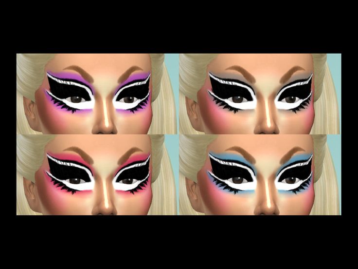 four different views of the face of a woman with long lashes and blue eyeshades