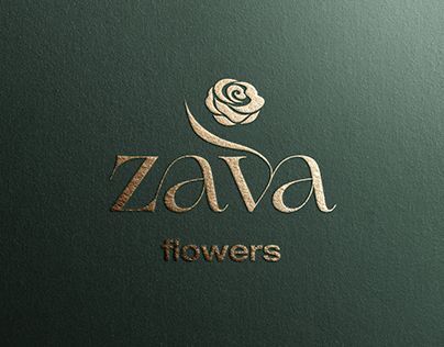 the logo for a flower shop called zava flowers is gold and green with a rose on it