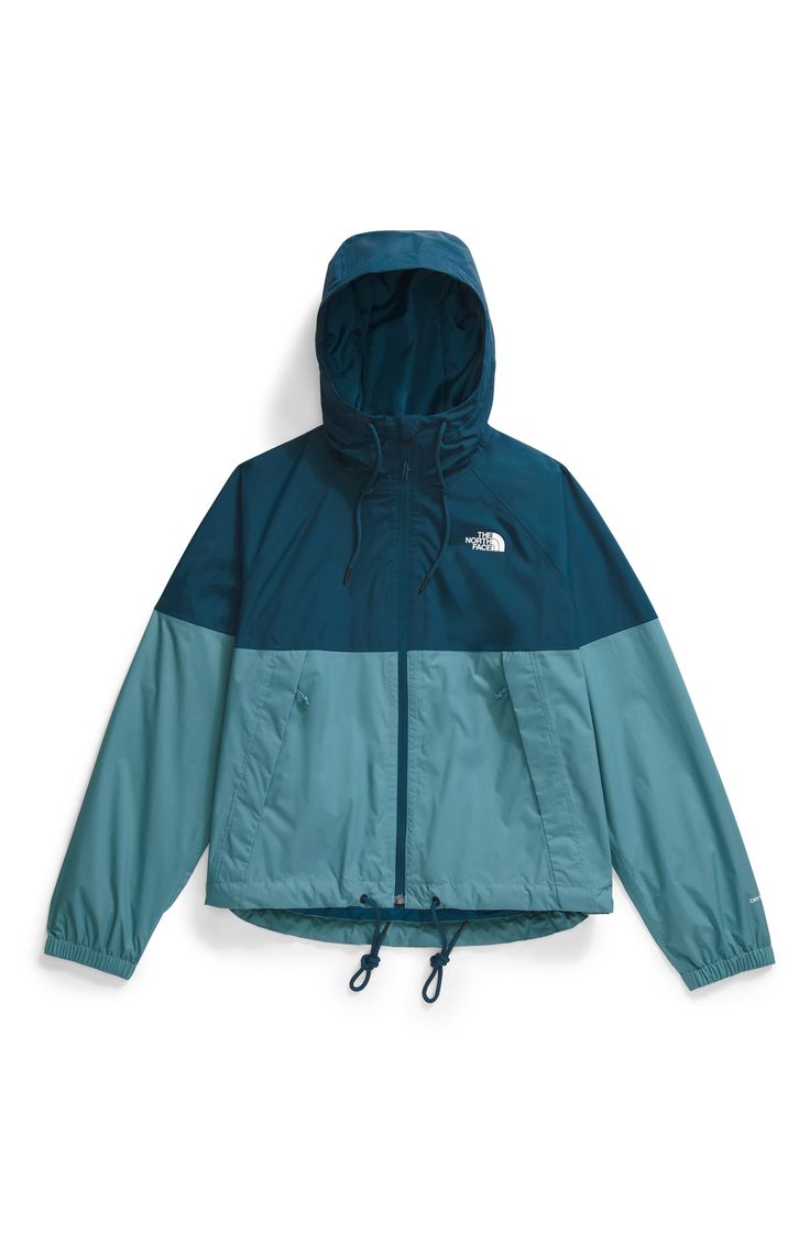 Rainy days have met their match with this hooded jacket that's breathable, lightweight and repels water and wind. 22" length (size Medium) Front zip closure Drawstring hood Stand collar Elastic cuffs Front zip pockets Seam sealed Waterproof PFC-free, durable water-repellent coating is free of per- and poly-fluorinated chemicals, some of which can be harmful to the environment 75-denier 88g/m² DryVent shell with PFC-free water-repellent finish Lined 100% nylon Machine wash, tumble dry Imported The North Face Wind Jacket, Sporty Nylon Windbreaker For Rainy Weather, Blue Waterproof Nylon Hooded Jacket, Blue Waterproof Hooded Jacket For Fall, Functional Blue Windbreaker For Fall, Sporty Green Raincoat For Hiking, Navy Waterproof Nylon Windbreaker, Navy Weatherproof Windbreaker For Outdoor Activities, Blue Waterproof Functional Hooded Jacket