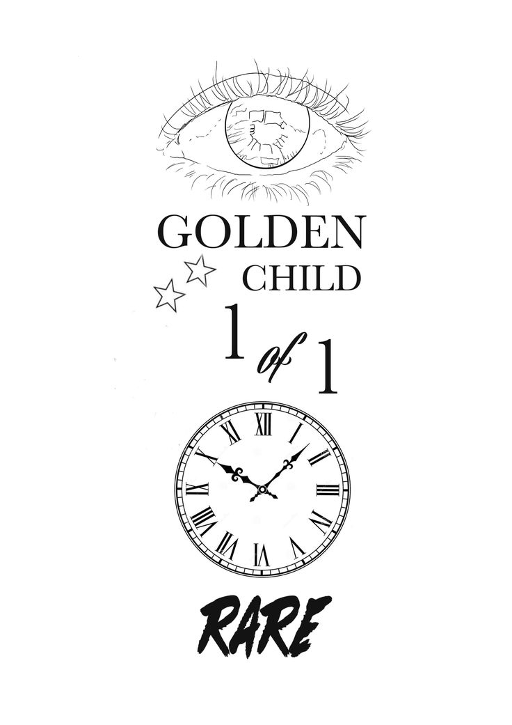 a drawing of a clock with the words rare and golden child on it's face