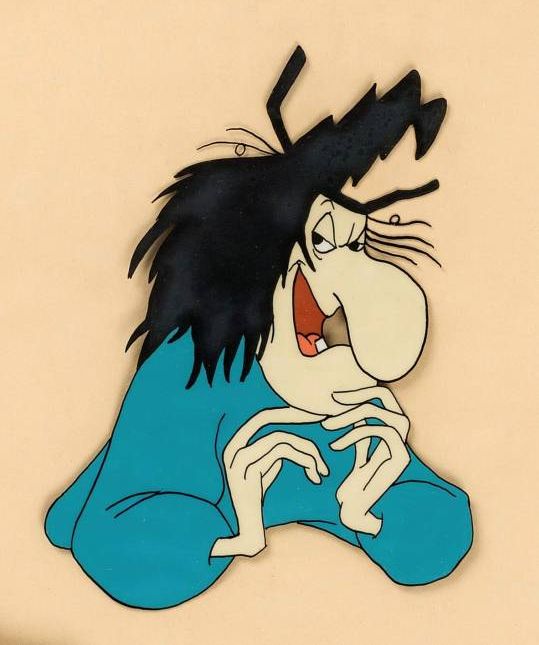 a cartoon character with black hair and blue shirt