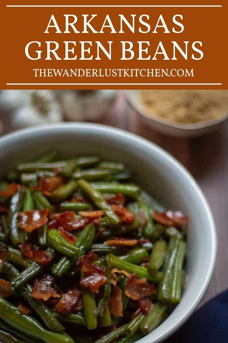 green beans with bacon in a white bowl