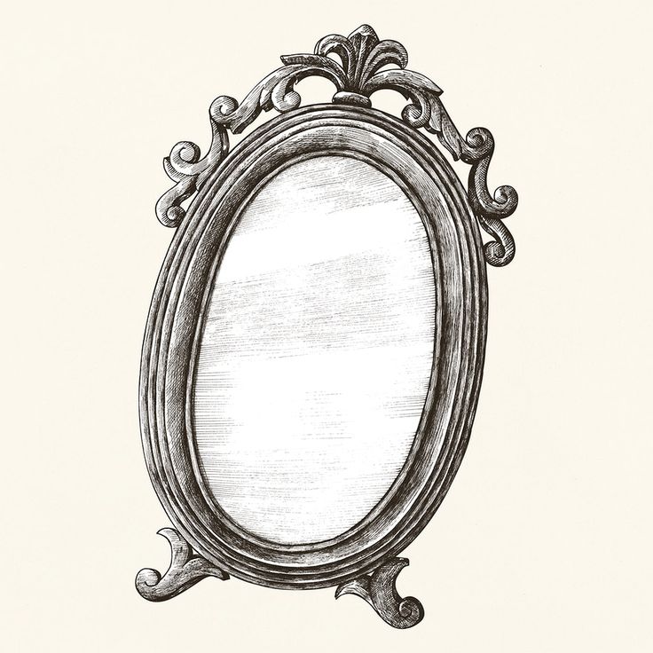 an old fashioned oval mirror is shown in black and white