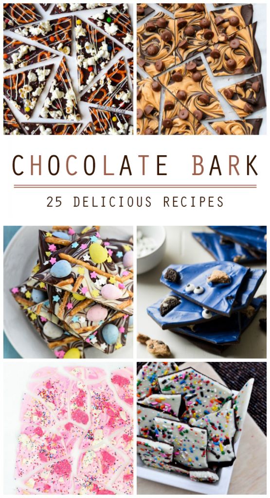 the cover of chocolate bark is shown with different types of cookies and desserts on it