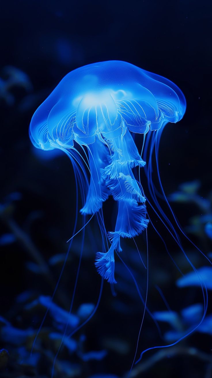 a blue jellyfish swimming in an aquarium